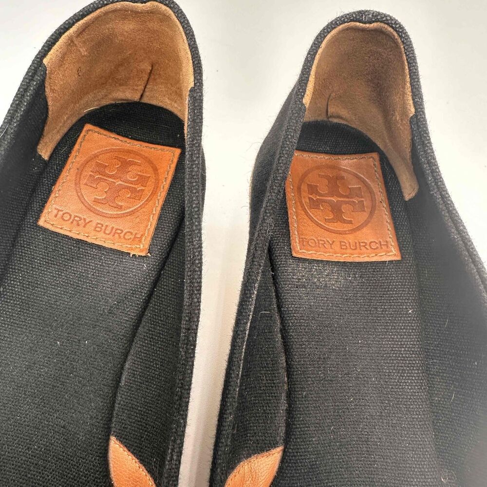 Tory Burch Black Filipa Open Toe Espadrille Wedges Shoes Size 38 / 8 - Picture 6 of 10